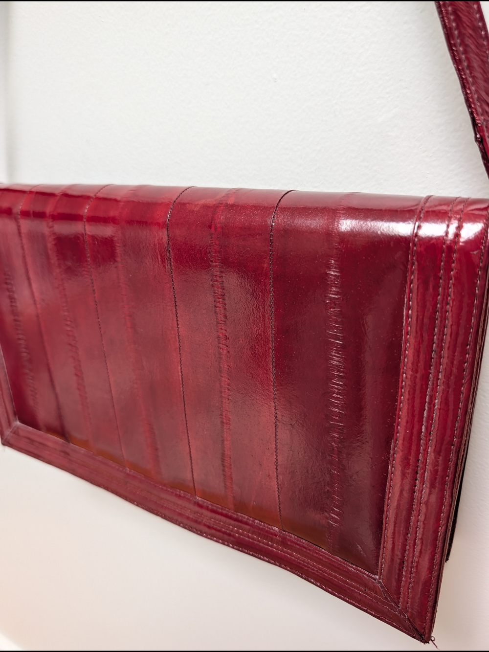 Vintage Genuine Eel Skin Oxblood Shoulder Bag Korea - Picture 5 of 13